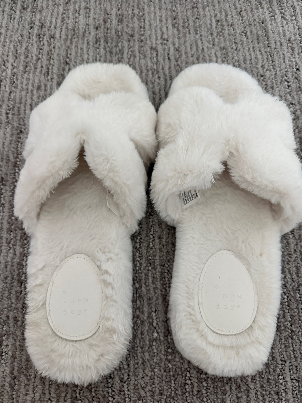 a new day Plush Faux Fur Crossband Slide Slippers in Ivory